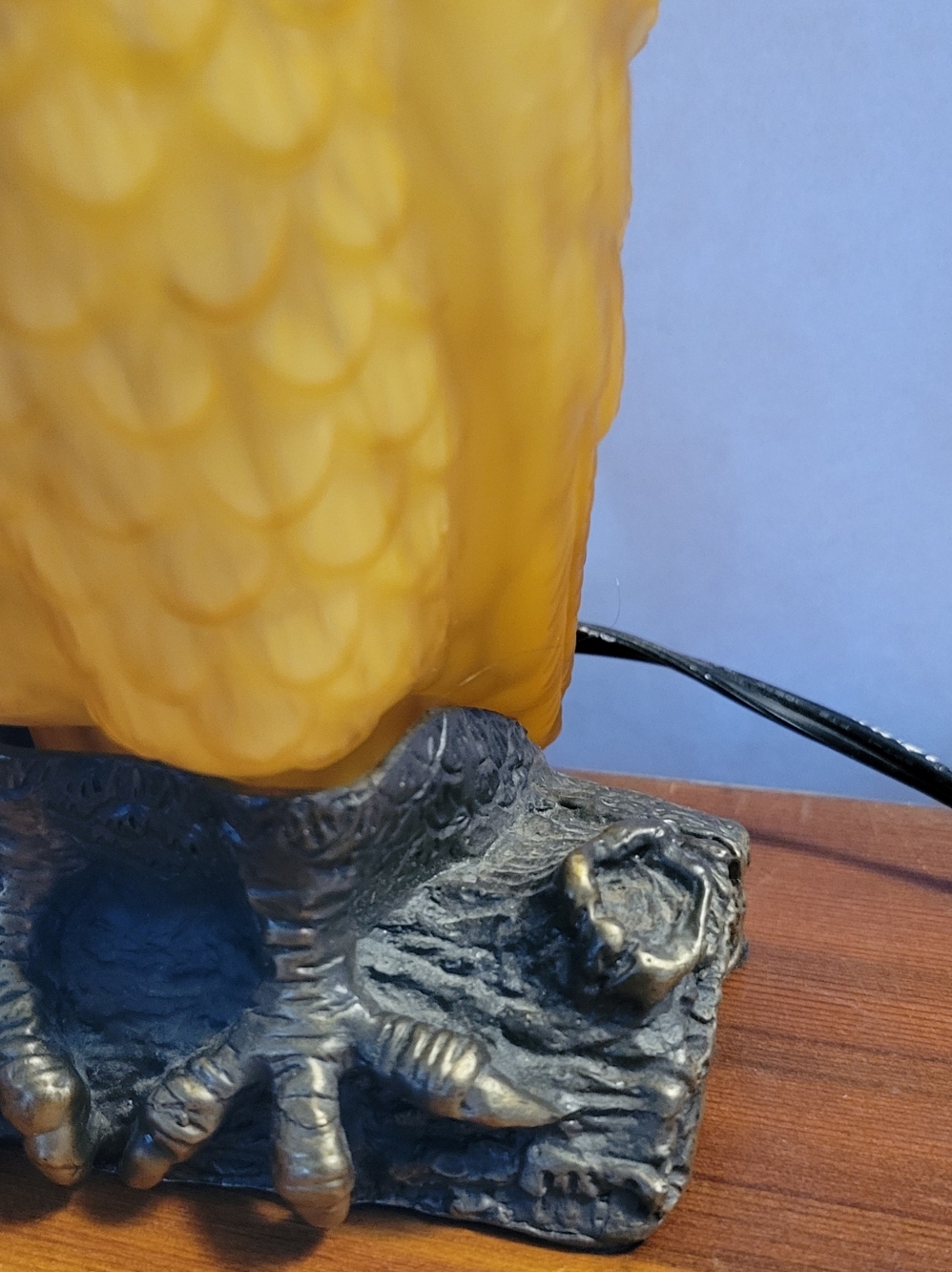 Owl Lamp Metal Glass Amber 9" Red Eyes Vintage Tin Chi Style - Picture 5 of 11